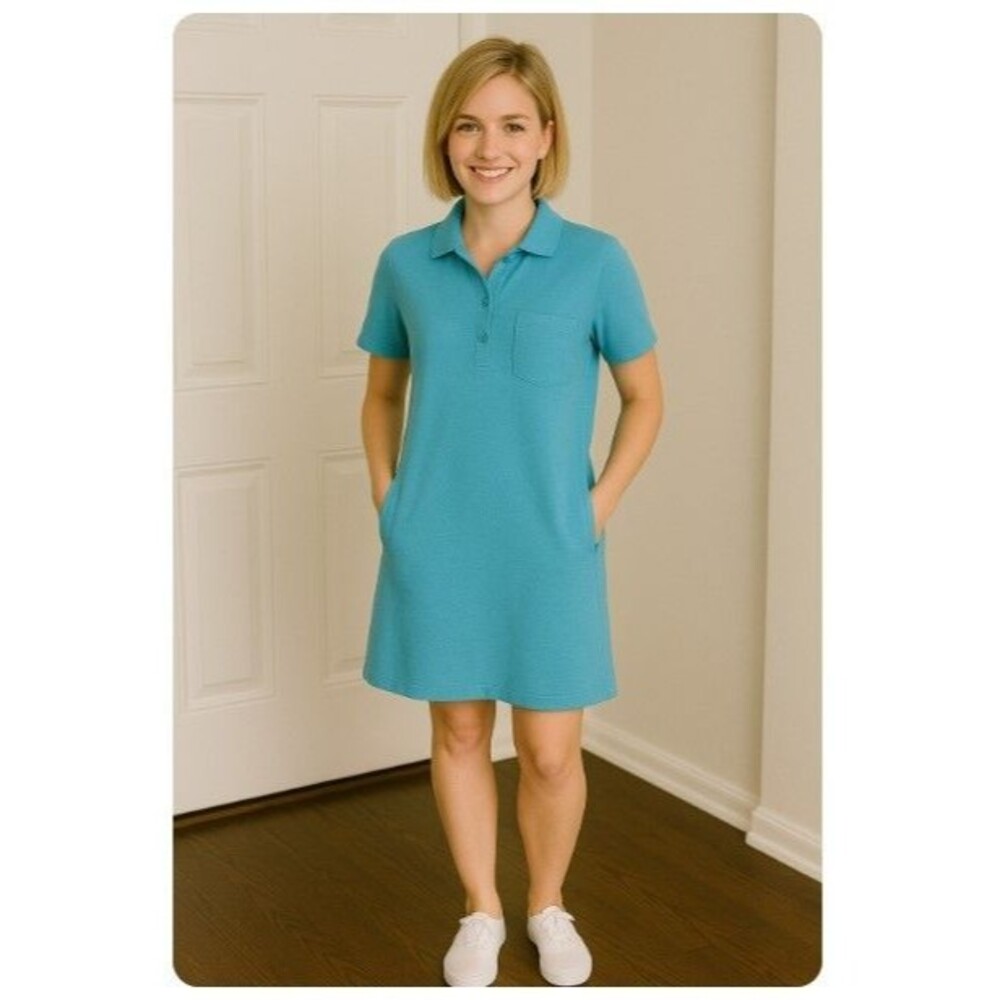 JMS Just My Size Polo Shirt Dress Teal Blue Slit Pockets 100% Cotton Womens 2XL